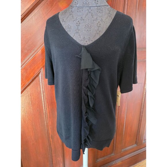 Coldwater Creek Silk Cotton Ruffle Sweater XL Black NWT - Picture 1 of 8